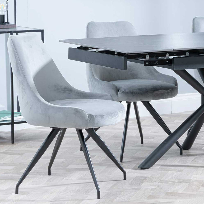 Hannah Black Ceramic Extending Dining Set - Diana Velvet Fabric Swivel Dining Chair