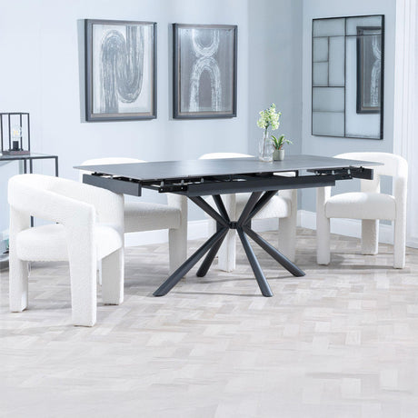Hannah Black Ceramic Extending Dining Set - Killen Boucle Fabric Dining Chair