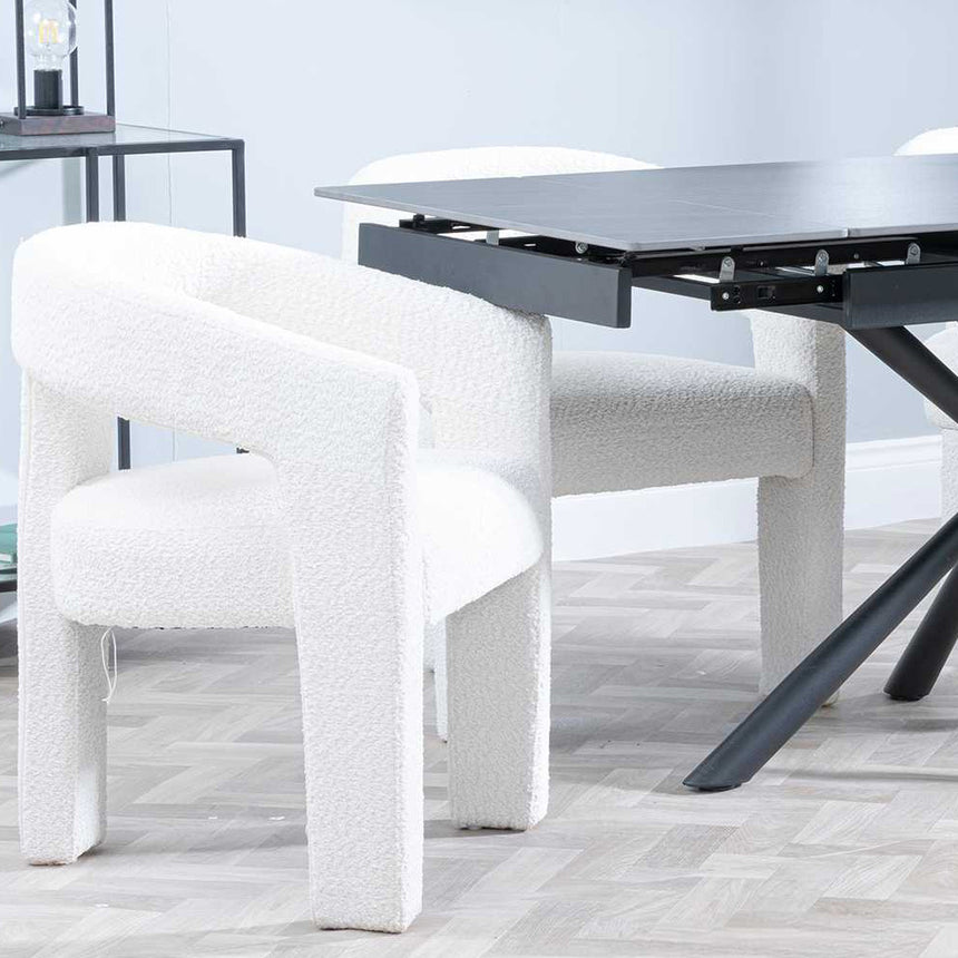 Hannah Black Ceramic Extending Dining Set - Killen Boucle Fabric Dining Chair