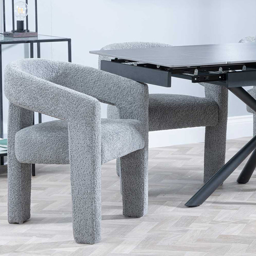 Hannah Black Ceramic Extending Dining Set - Killen Boucle Fabric Dining Chair