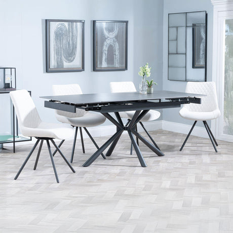 Hannah Black Ceramic Extending Dining Set - Messina Fabric Swivel Dining Chair