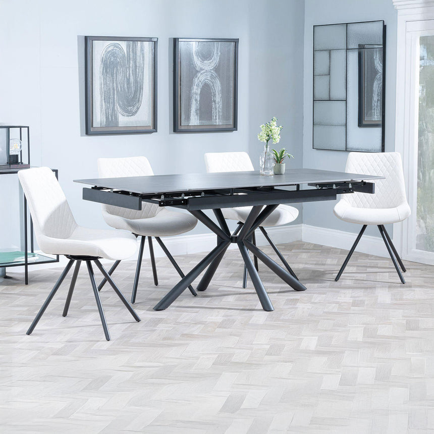 Hannah Black Ceramic Extending Dining Set - Messina Fabric Swivel Dining Chair