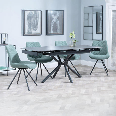 Hannah Black Ceramic Extending Dining Set - Messina Fabric Swivel Dining Chair