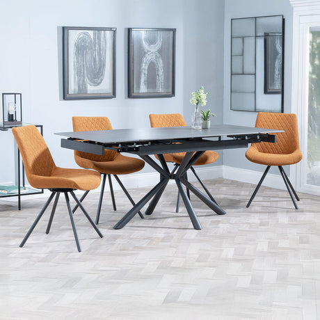 Hannah Black Ceramic Extending Dining Set - Messina Fabric Swivel Dining Chair