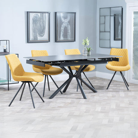 Hannah Black Ceramic Extending Dining Set - Messina Fabric Swivel Dining Chair