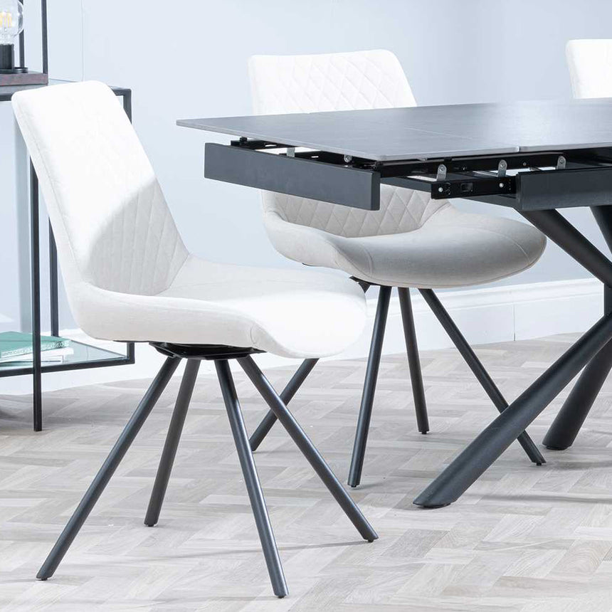 Hannah Black Ceramic Extending Dining Set - Messina Fabric Swivel Dining Chair
