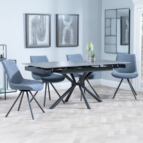 Hannah Black Ceramic Extending Dining Set - Messina Fabric Swivel Dining Chair