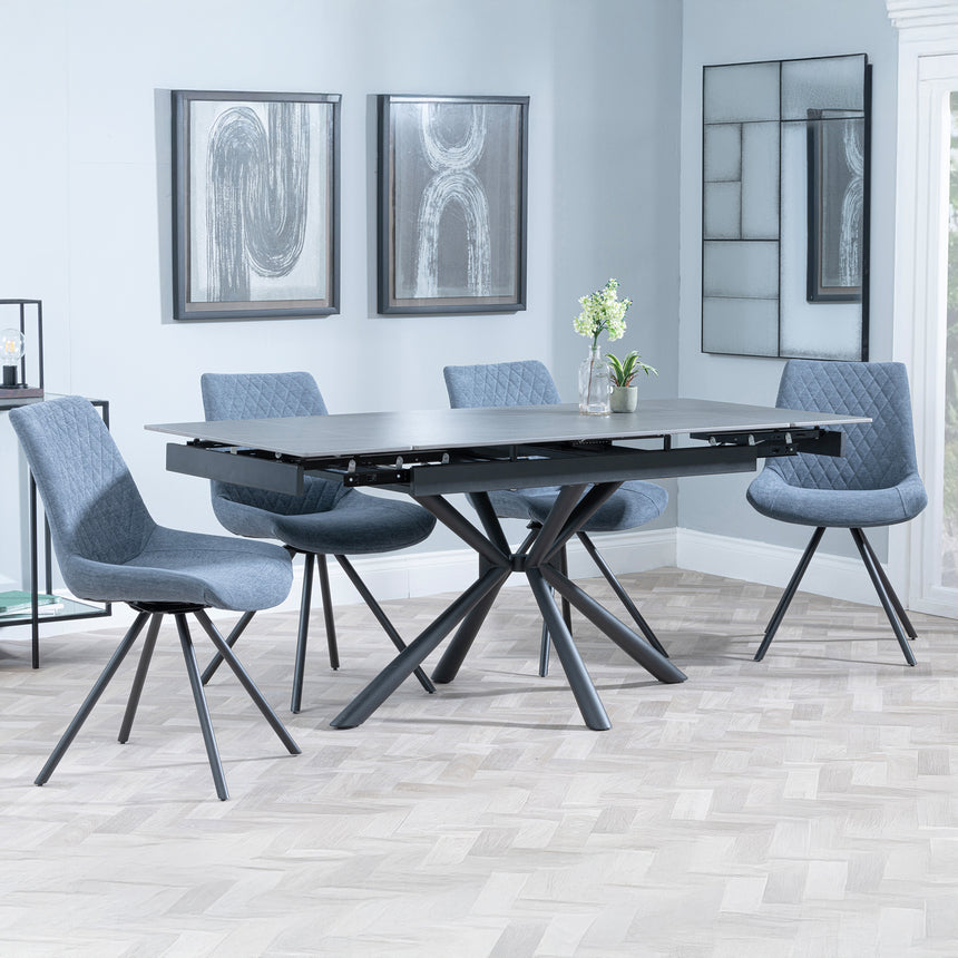 Hannah Black Ceramic Extending Dining Set - Messina Fabric Swivel Dining Chair