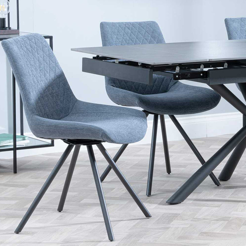 Hannah Black Ceramic Extending Dining Set - Messina Fabric Swivel Dining Chair