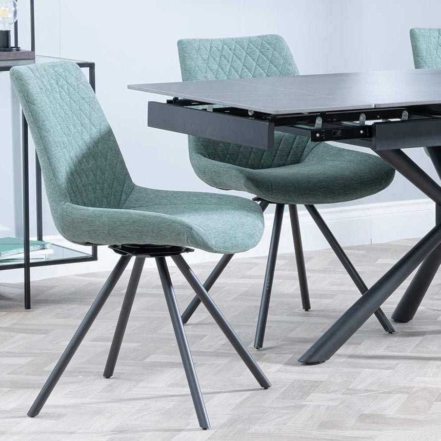 Hannah Black Ceramic Extending Dining Set - Messina Fabric Swivel Dining Chair