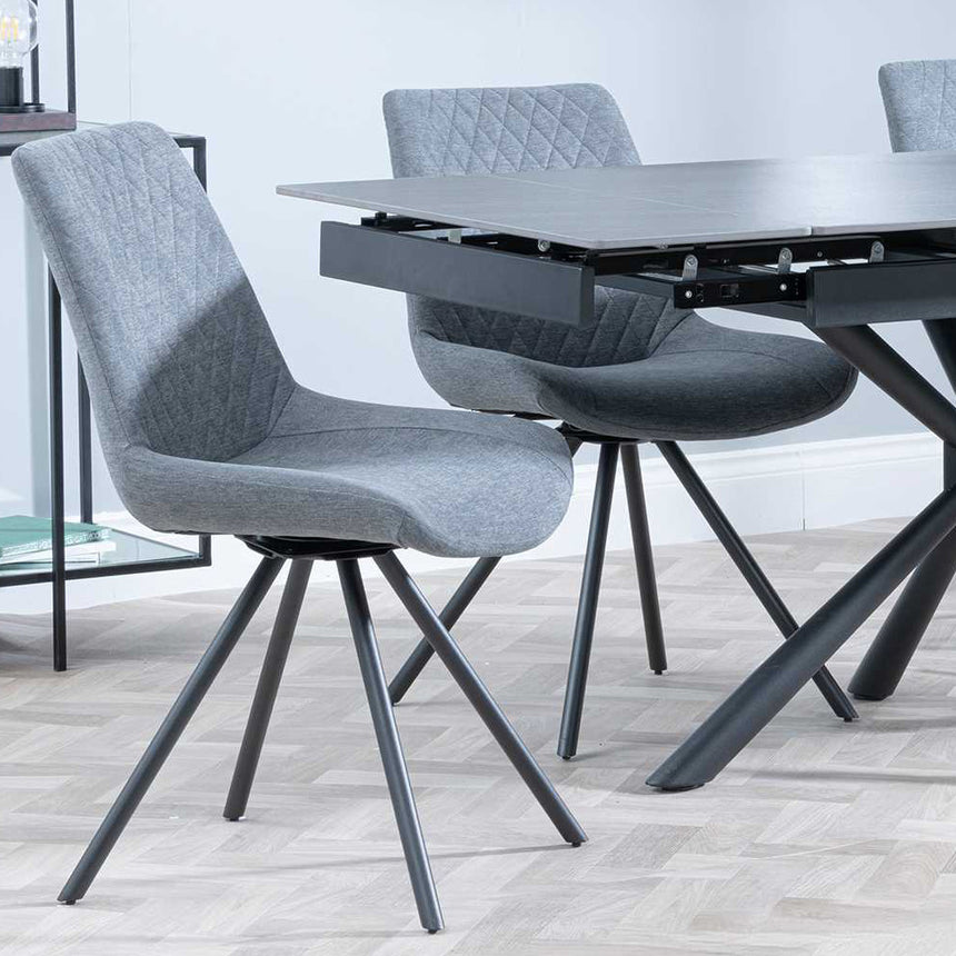 Hannah Black Ceramic Extending Dining Set - Messina Fabric Swivel Dining Chair