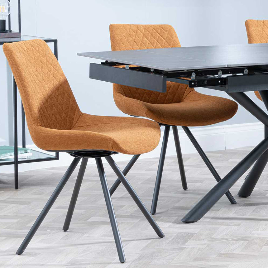 Hannah Black Ceramic Extending Dining Set - Messina Fabric Swivel Dining Chair