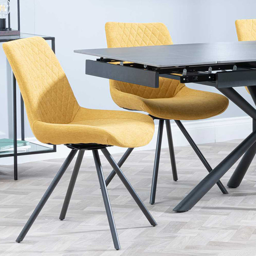 Hannah Black Ceramic Extending Dining Set - Messina Fabric Swivel Dining Chair