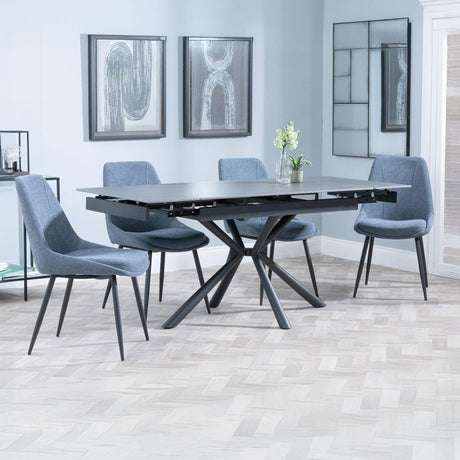Hannah Black Ceramic Extending Dining Set - Rovereto Fabric Dining Chair