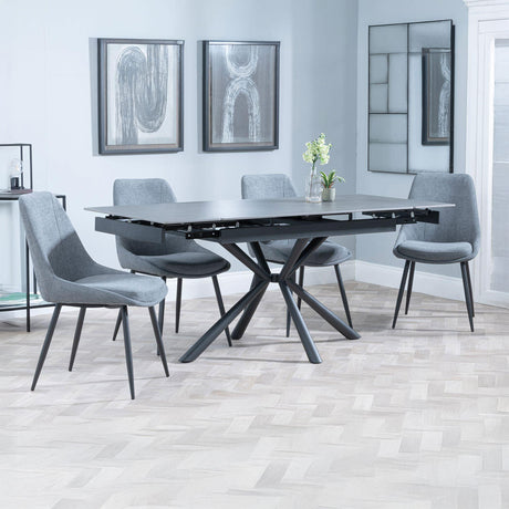 Hannah Black Ceramic Extending Dining Set - Rovereto Fabric Dining Chair
