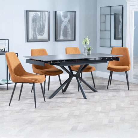 Hannah Black Ceramic Extending Dining Set - Rovereto Fabric Dining Chair