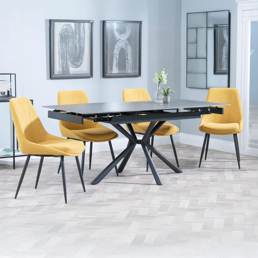 Hannah Black Ceramic Extending Dining Set - Rovereto Fabric Dining Chair