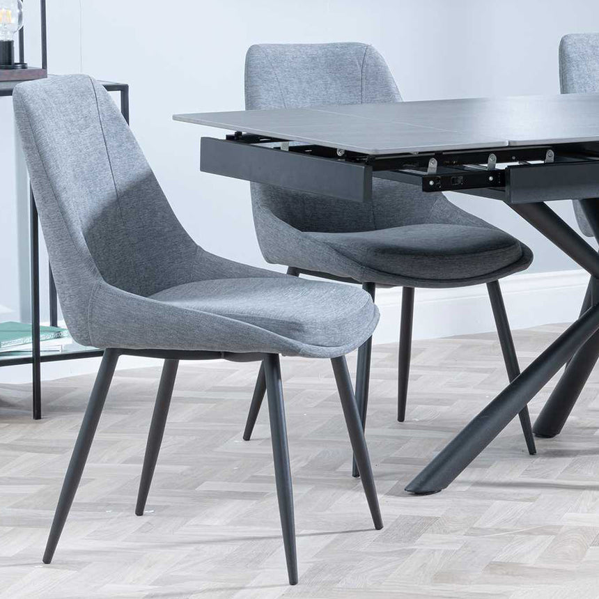 Hannah Black Ceramic Extending Dining Set - Rovereto Fabric Dining Chair