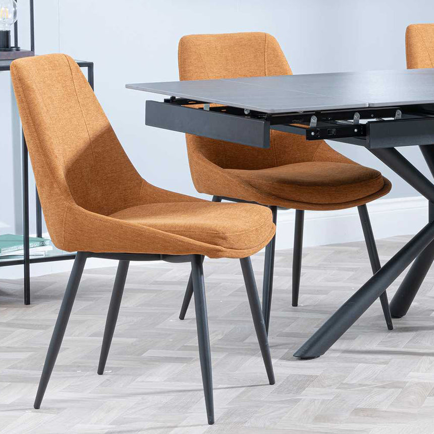 Hannah Black Ceramic Extending Dining Set - Rovereto Fabric Dining Chair