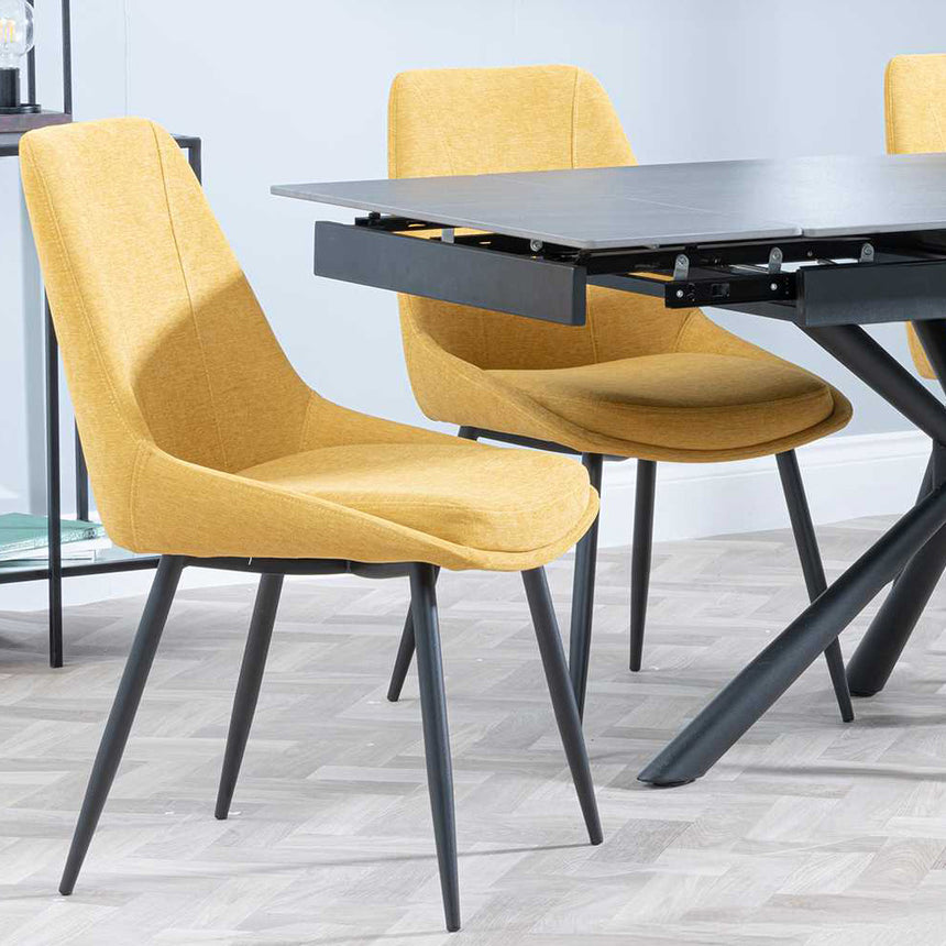 Hannah Black Ceramic Extending Dining Set - Rovereto Fabric Dining Chair