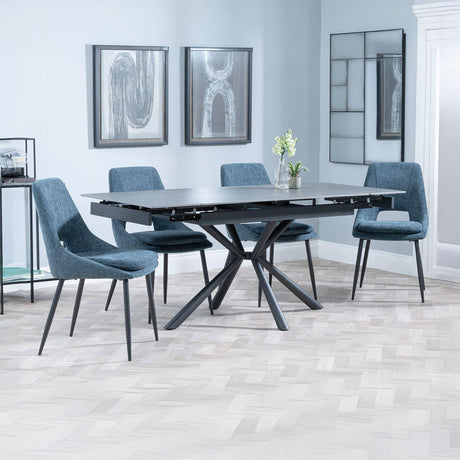Hannah Black Ceramic Extending Dining Set - Stansbury Fabric Dining Chair