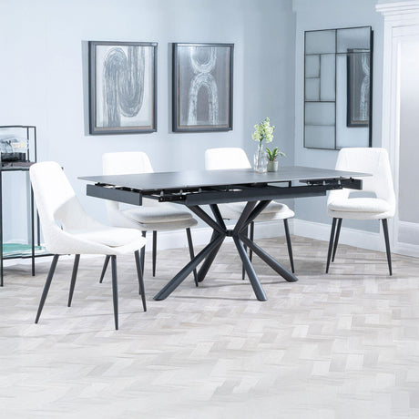Hannah Black Ceramic Extending Dining Set - Stansbury Fabric Dining Chair
