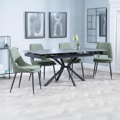 Hannah Black Ceramic Extending Dining Set - Stansbury Fabric Dining Chair