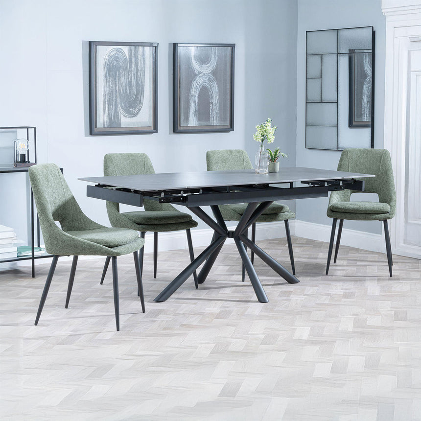 Hannah Black Ceramic Extending Dining Set - Stansbury Fabric Dining Chair