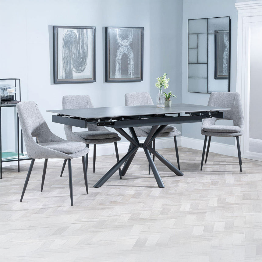 Hannah Black Ceramic Extending Dining Set - Stansbury Fabric Dining Chair
