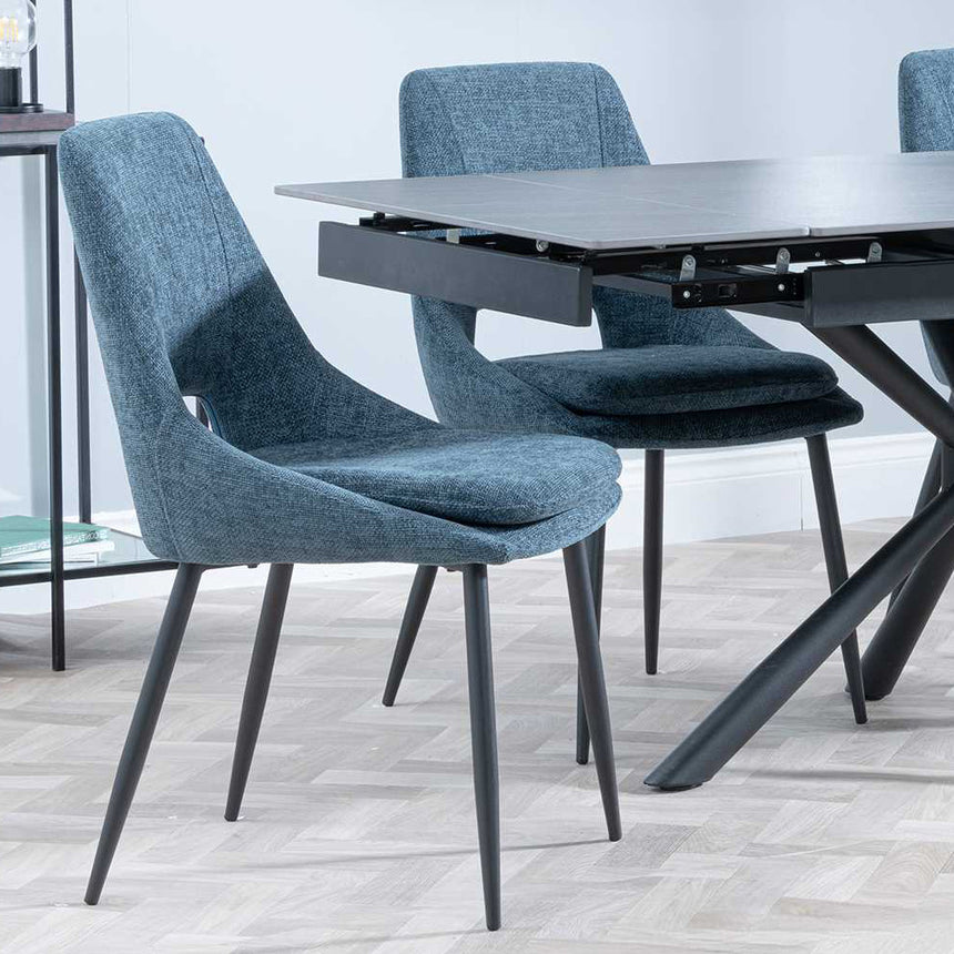 Hannah Black Ceramic Extending Dining Set - Stansbury Fabric Dining Chair