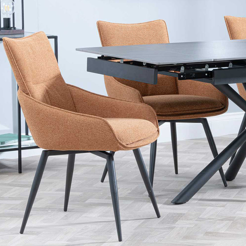 Hannah Black Ceramic Extending Dining Set - Torres Fabric Swivel Dining Chair