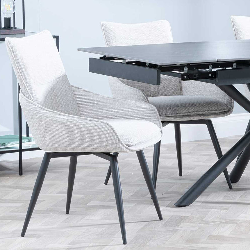 Hannah Black Ceramic Extending Dining Set - Torres Fabric Swivel Dining Chair