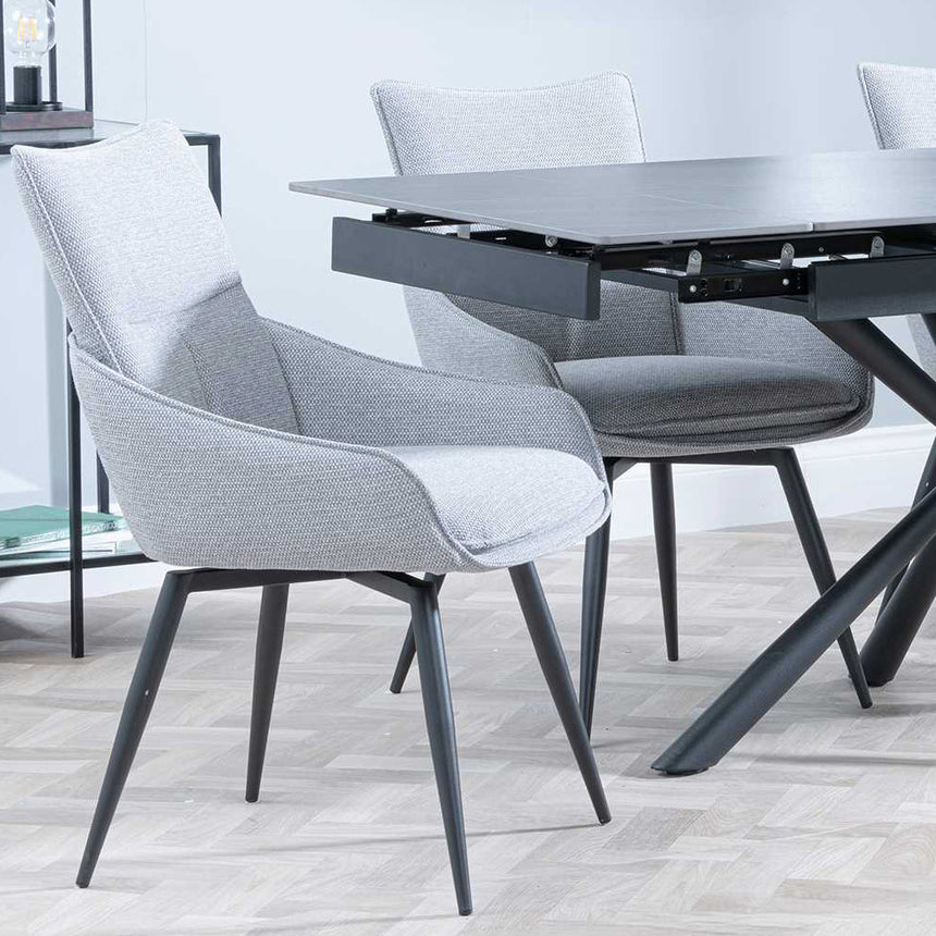 Hannah Black Ceramic Extending Dining Set - Torres Fabric Swivel Dining Chair