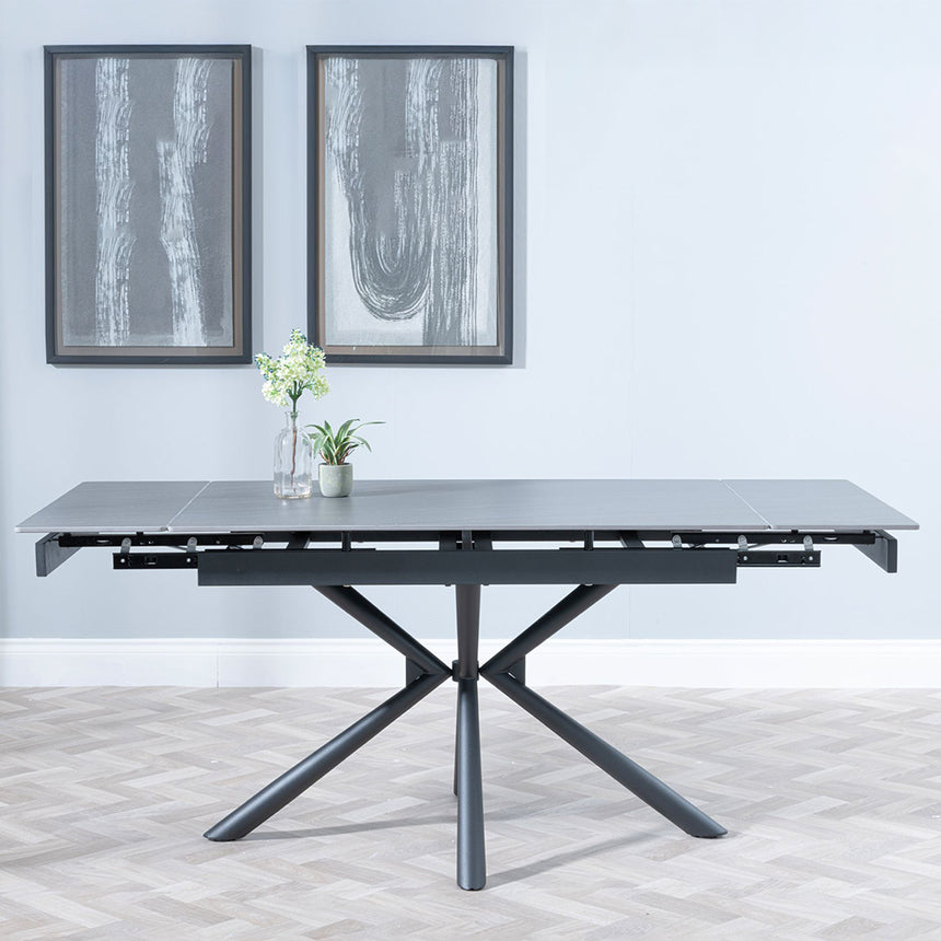 Hannah 4-6 Seater Black Ceramic Extending Dining Table with Spider Legs - 120cm-180cm