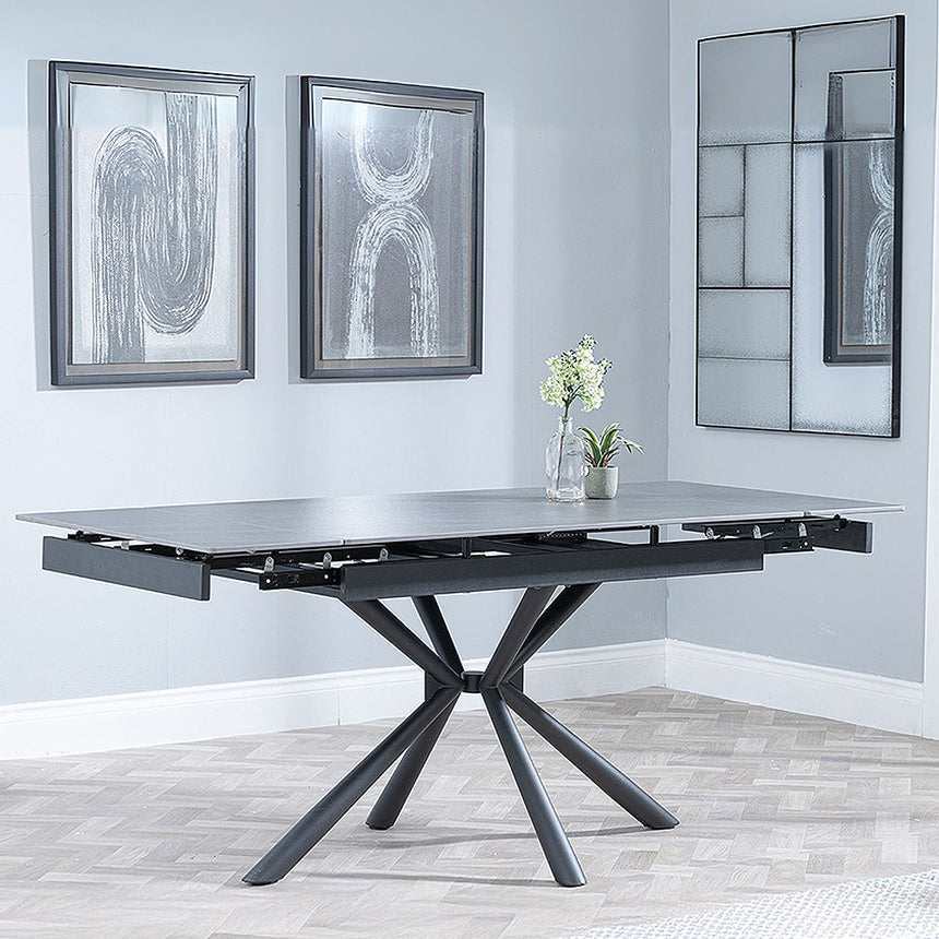Hannah 4-6 Seater Black Ceramic Extending Dining Table with Spider Legs - 120cm-180cm