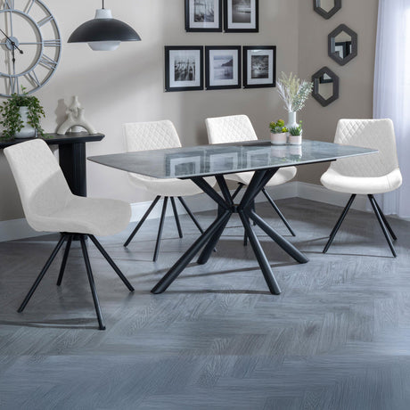 Hannah Grey Ceramic Dining Set - Messina Fabric Swivel Dining Chair