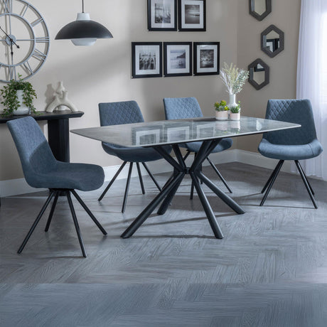 Hannah Grey Ceramic Dining Set - Messina Fabric Swivel Dining Chair