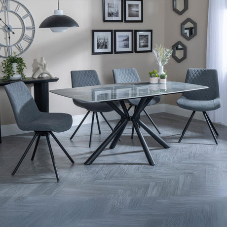Hannah Grey Ceramic Dining Set - Messina Fabric Swivel Dining Chair