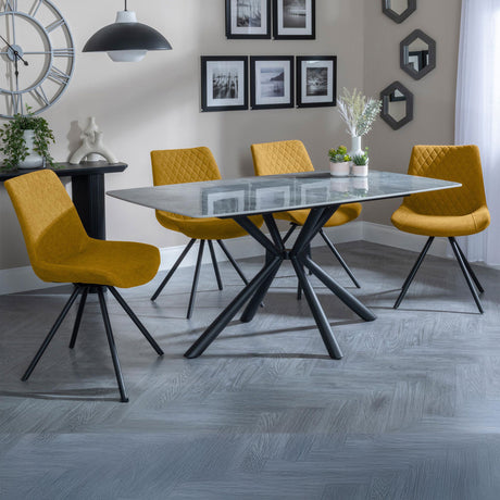 Hannah Grey Ceramic Dining Set - Messina Fabric Swivel Dining Chair