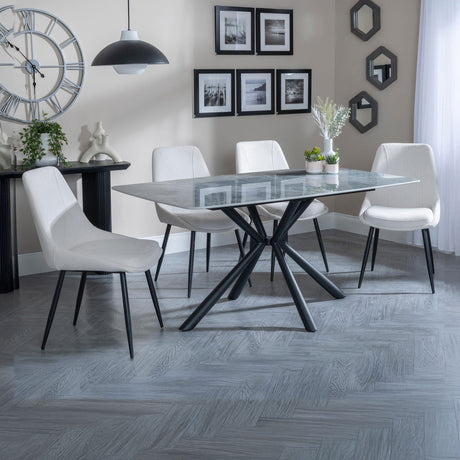 Hannah Grey Ceramic Dining Set - Rovereto Fabric Dining Chair