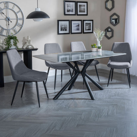 Hannah Grey Ceramic Dining Set - Rovereto Fabric Dining Chair