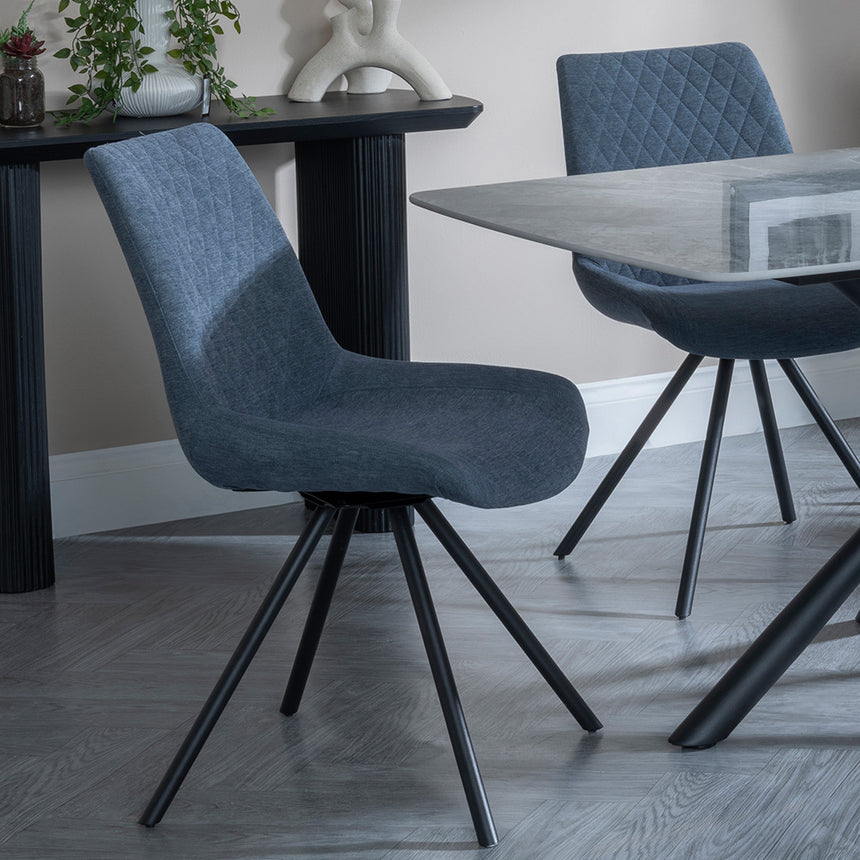 Hannah Grey Ceramic Dining Set - Messina Fabric Swivel Dining Chair