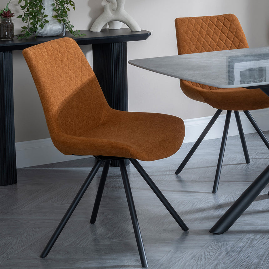 Hannah Grey Ceramic Dining Set - Messina Fabric Swivel Dining Chair