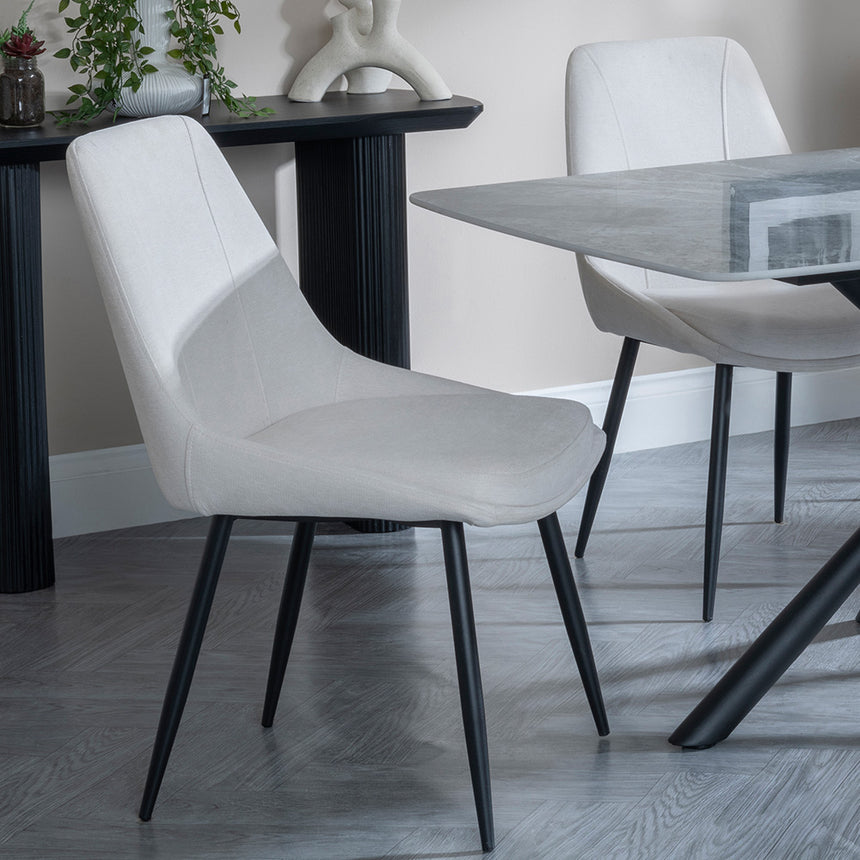 Hannah Grey Ceramic Dining Set - Rovereto Fabric Dining Chair