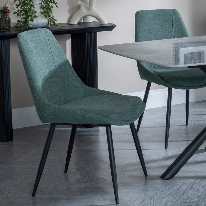 Hannah Grey Ceramic Dining Set - Rovereto Fabric Dining Chair