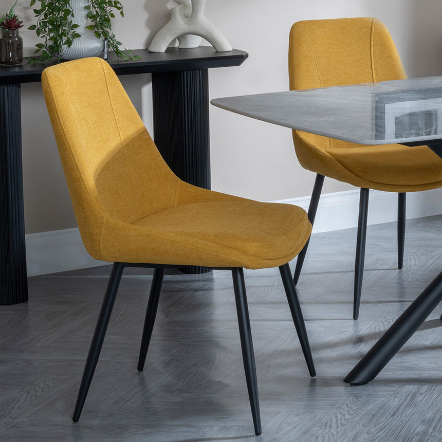 Hannah Grey Ceramic Dining Set - Rovereto Fabric Dining Chair