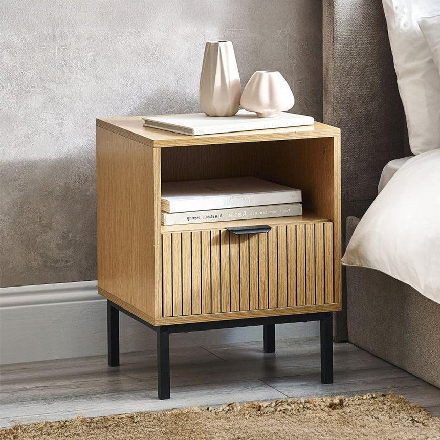 Hawaii Oak Ribbed 1 Drawer Bedside Table