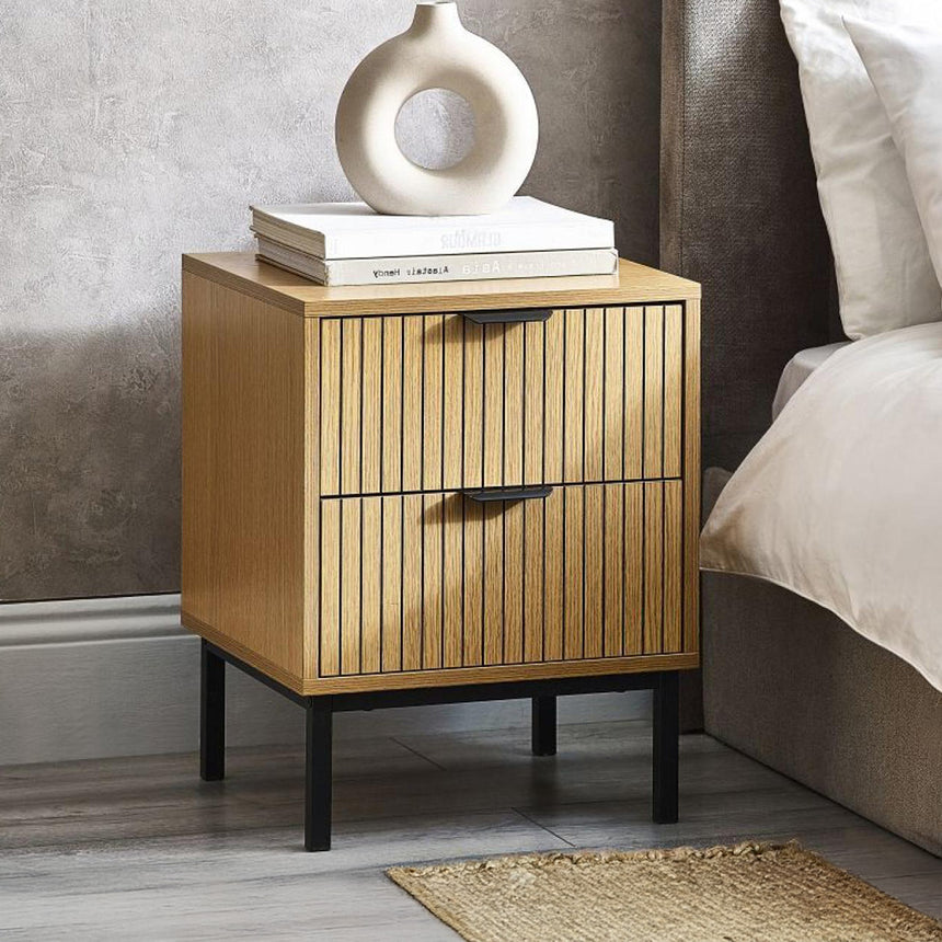 Hawaii Oak Ribbed 2 Drawer Bedside Cabinet