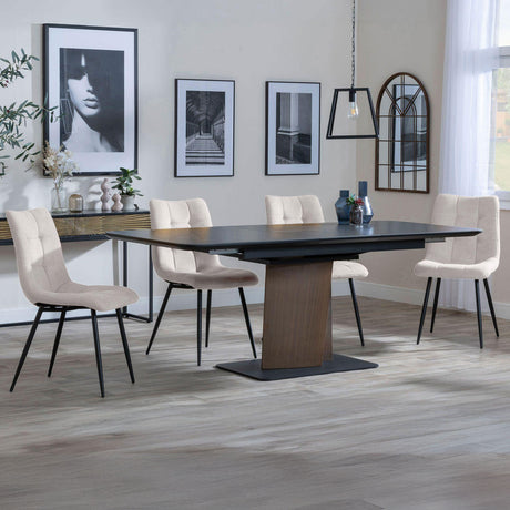Helen Black Ceramic Extending Dining Set with Pedestal Base - Bolzano Fabric Dining Chair