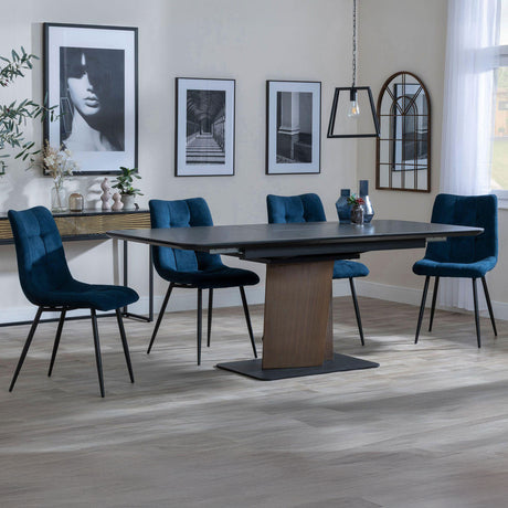 Helen Black Ceramic Extending Dining Set with Pedestal Base - Bolzano Fabric Dining Chair